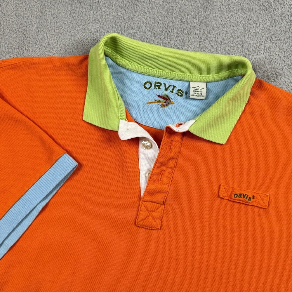 Orvis Mens XL Orange Pique Polo Shirt Short Sleeve Contrast Collar‎ EUC! Clean!